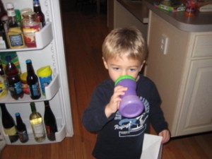 Drinking on the job.  Those are mommy and daddy drinks on the refrigerator door